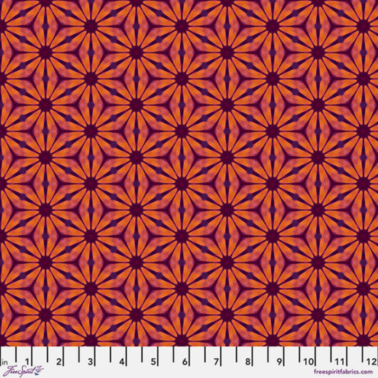 Fabric FreeSpirit Flame Gerbera Kaleidoscope by the Quarter Yard PWWR065.FLAME